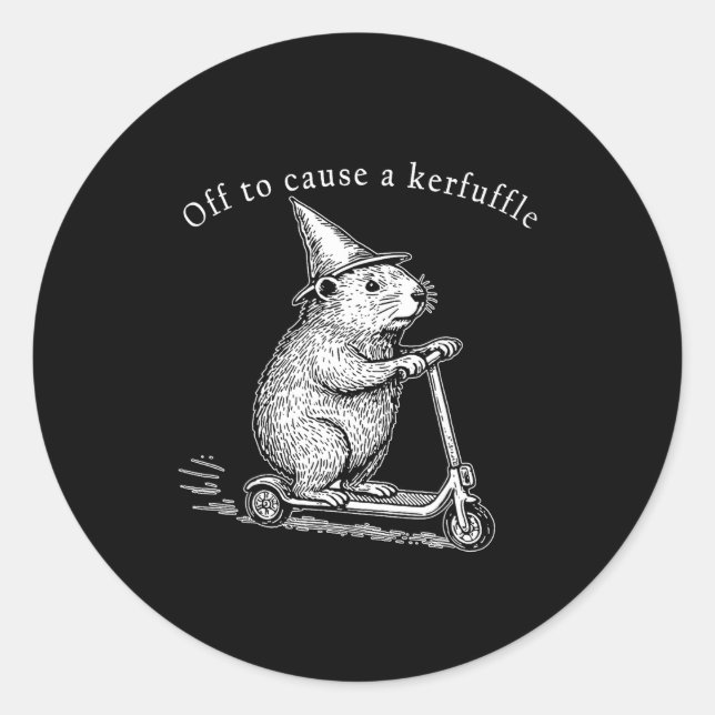 Off To Cause A Kerfuffle Funny Groundhog Scooter _ Classic Round Sticker (Front)