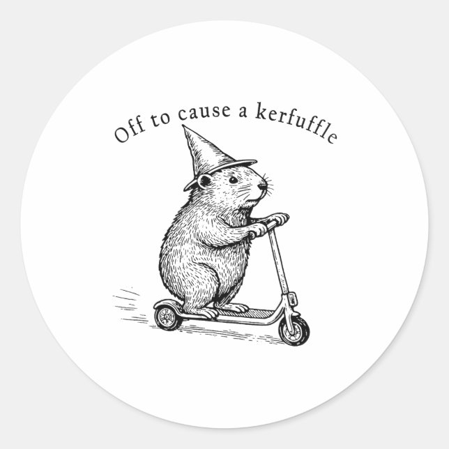 Off To Cause A Kerfuffle, Funny Groundhog Scooter  Classic Round Sticker (Front)