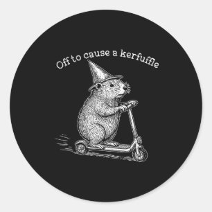 Off To Cause A Kerfuffle, Funny Groundhog Scooter Classic Round Sticker