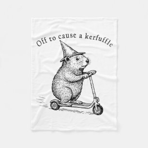 Off To Cause A Kerfuffle, Funny Groundhog Scooter  Fleece Blanket