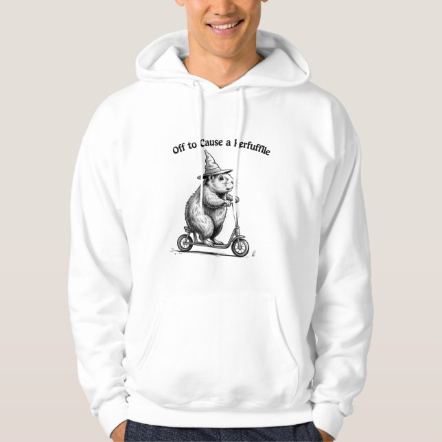 Off To Cause A Kerfuffle Funny Groundhog Scooter  Hoodie (Front)