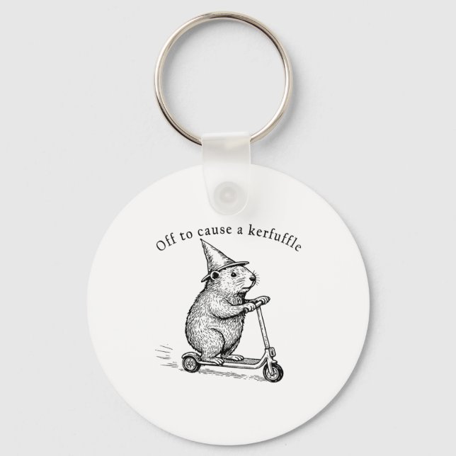 Off To Cause A Kerfuffle, Funny Groundhog Scooter  Key Ring (Front)