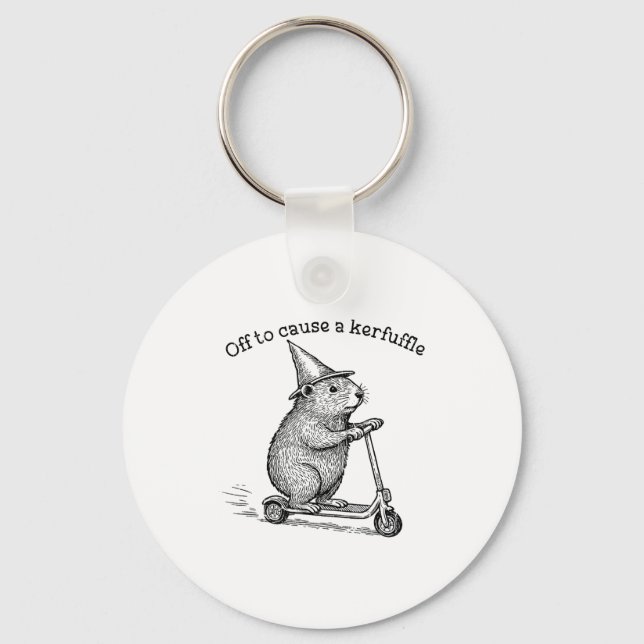 Off To Cause A Kerfuffle, Funny Groundhog Scooter  Key Ring (Front)