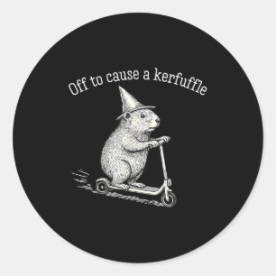 Off To Cause A Kerfuffle Funny Groundhog Scooter S Classic Round Sticker