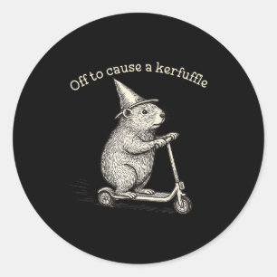 Off To Cause A Kerfuffle Funny Groundhog Scooter S Classic Round Sticker