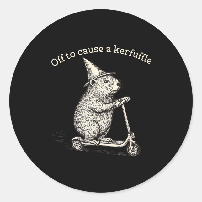 Off To Cause A Kerfuffle Funny Groundhog Scooter S Classic Round Sticker (Front)