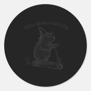Off To Cause A Kerfuffle Funny Groundhog Scooter S Classic Round Sticker