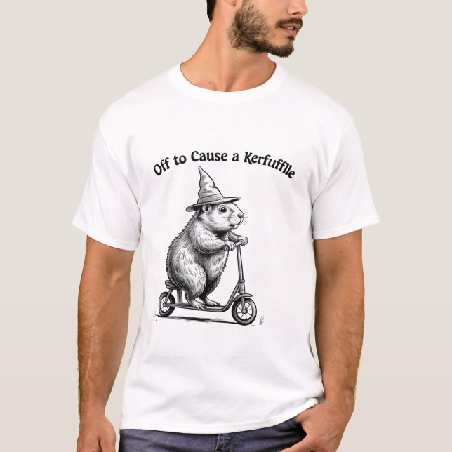 Off To Cause A Kerfuffle Funny Groundhog Scooter  T-Shirt (Front)