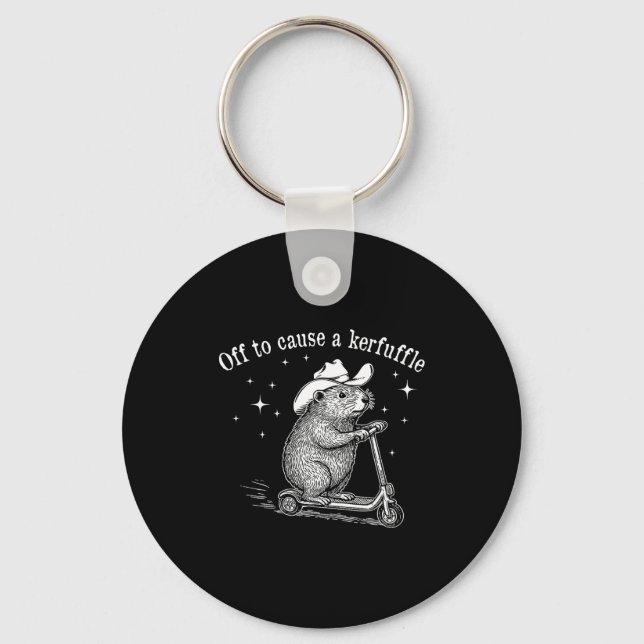 Off To Cause A Kerfuffle Funny Groundhog Scooter V Key Ring (Front)