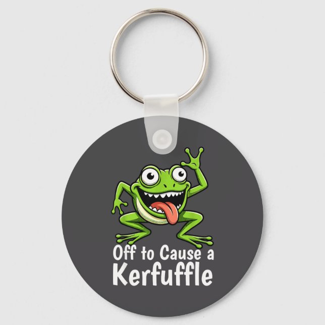 Off To Cause A Kerfuffle Funny Meme Frog Mischief  Key Ring (Front)