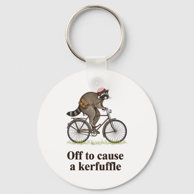 Off To Cause A Kerfuffle Funny Raccoon Meme Boys M Key Ring (Front)