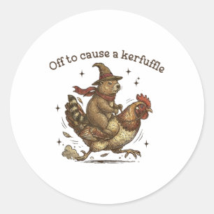 Off To Cause A Kerfuffle Funny Weird Groundhog Wit Classic Round Sticker