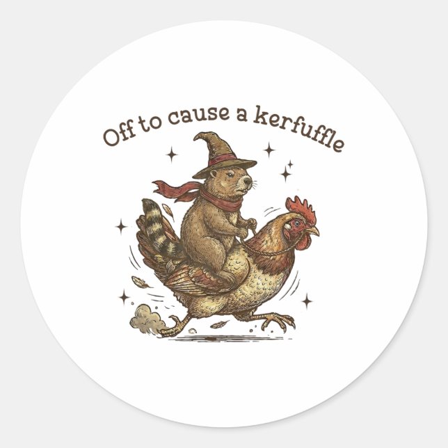 Off To Cause A Kerfuffle Funny Weird Groundhog Wit Classic Round Sticker (Front)