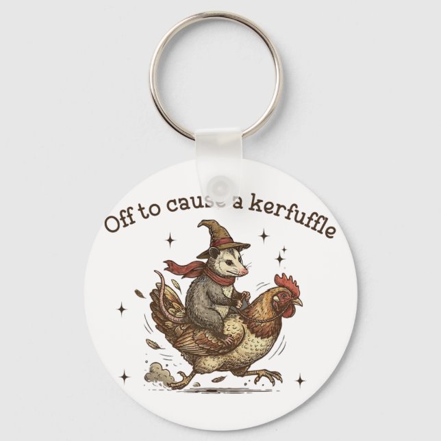 Off To Cause A Kerfuffle Funny Weird Possum With C Key Ring (Front)