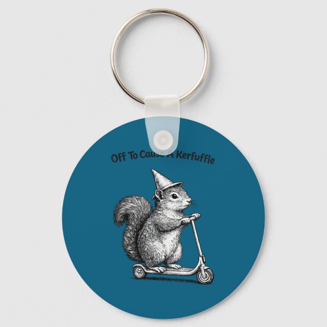 Off to cause a kerfuffle squirrel  key ring (Front)