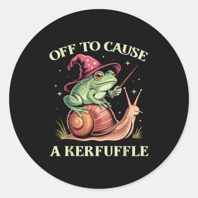Off To Cause A Kerfuffle Whimsical Wizard Frog Mem Classic Round Sticker (Front)