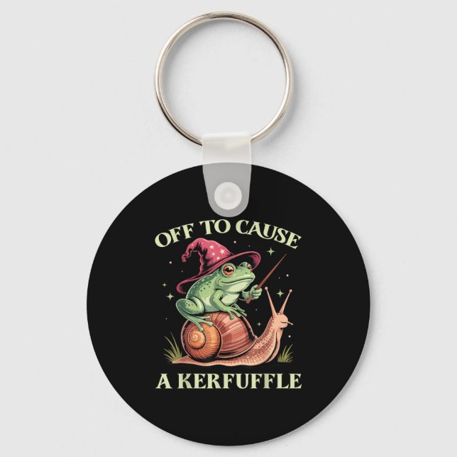 Off To Cause A Kerfuffle Whimsical Wizard Frog Mem Key Ring (Front)