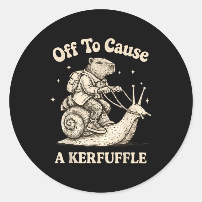 Off to cause a kerfuffle wizard whimsical capybara classic round sticker (Front)
