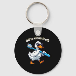 Off to clean teeth funny goose dental professional key ring
