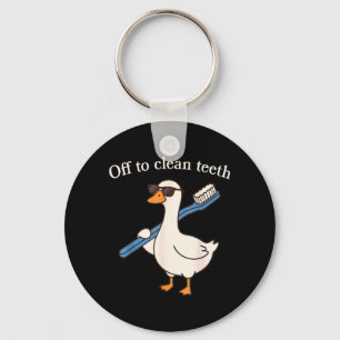 Off to Clean Teeth Funny Goose Dentist Dental Key Ring