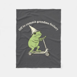 Off To Commit Grandma Foolery Funny Frog Meme  Fleece Blanket