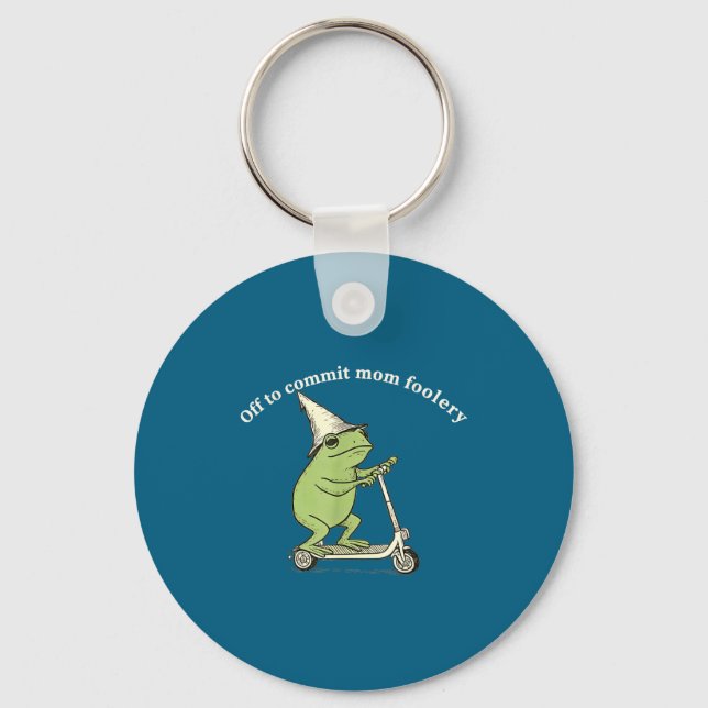 Off To Commit Mom Foolery Funny Frog Meme  Key Ring (Front)