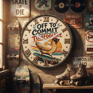 Off to Commit Tomfoolery Chicken Funny Vintage Far Large Clock