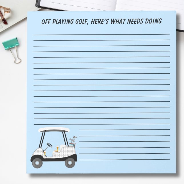 Off to Play Golf Golf Cart With Beer And Hot Dog Notepad (Creator Uploaded)