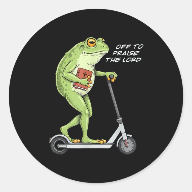 Off To Praise D Lord Funny Frog Christian Meme  Classic Round Sticker (Front)