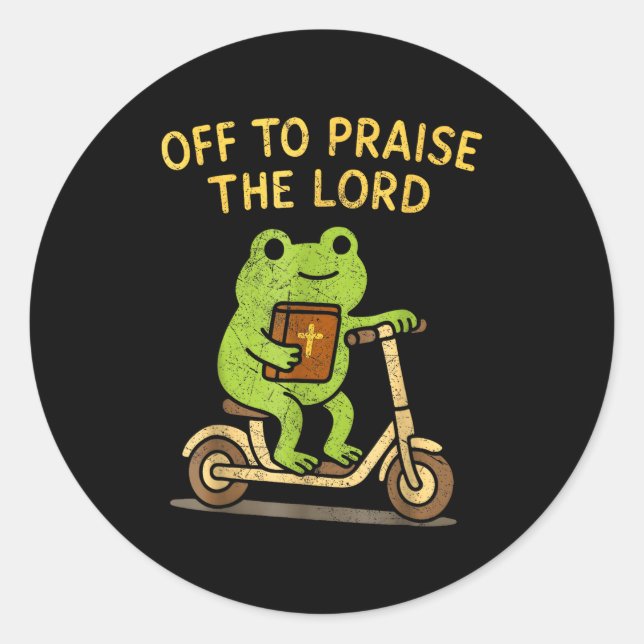Off To Praise The Lord Frog Christian  Classic Round Sticker (Front)