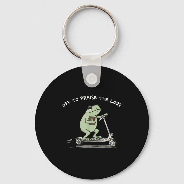 Off To Praise The Lord Funny Christian Meme Frog H Key Ring (Front)