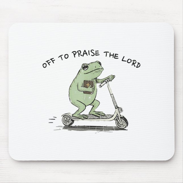 Off To Praise The Lord, Funny Christian  Mouse Mat (Front)