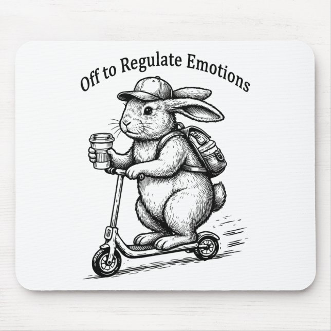 Off To Regulate Emotions Funny Bunny Rabbit Scoote Mouse Mat (Front)