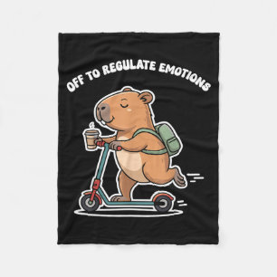 Off to regulate emotions funny capybara on scooter fleece blanket