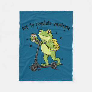 Off to regulate emotions funny frog on scooter fleece blanket