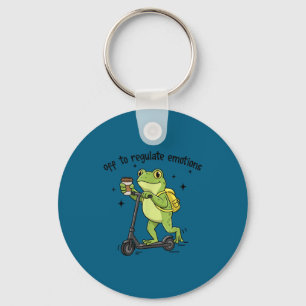 Off to regulate emotions funny frog on scooter key ring