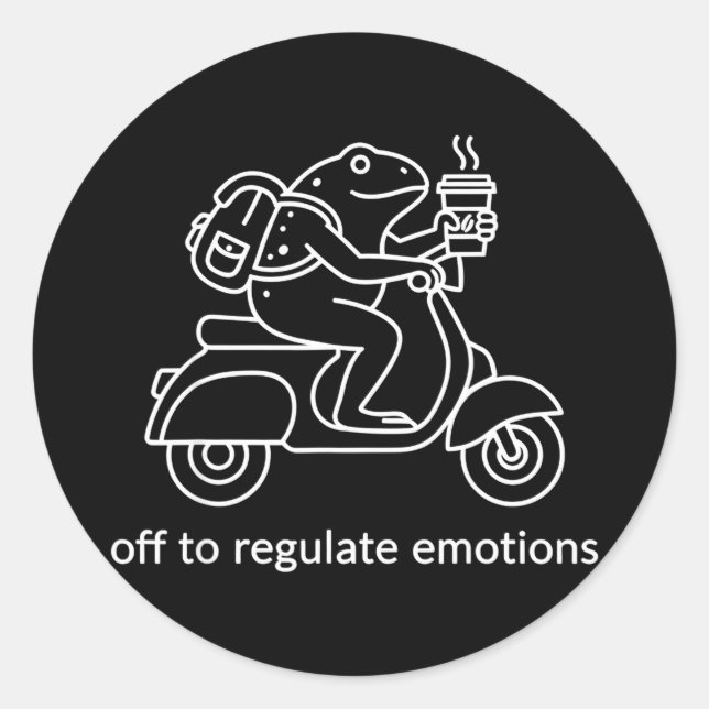 Off to regulate emotions funny frog on scooter Off Classic Round Sticker (Front)