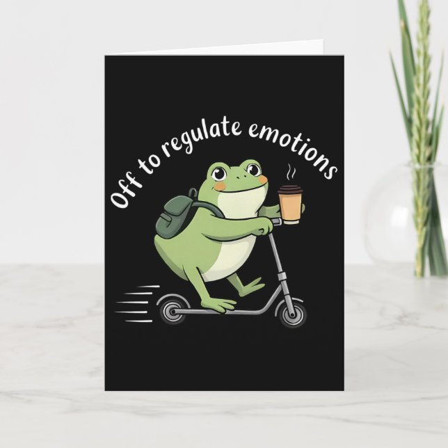 Off To Regulate Emotions Funny Frog Scooter Mental Card (Front)