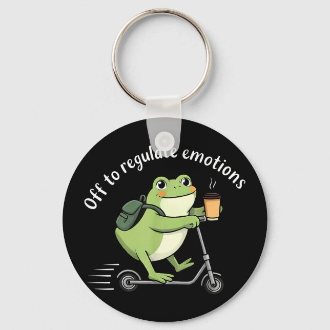 Off to regulate emotions funny frog scooter mental key ring (Front)