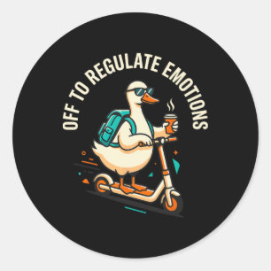 Off To Regulate Emotions Funny Goose Scooter Menta Classic Round Sticker
