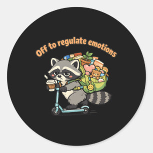 Off To Regulate Emotions Funny Racoon Scooter Hum Classic Round Sticker