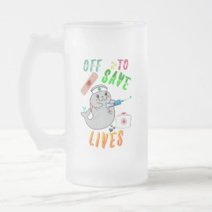 Off To Save Lives Frosted Glass Beer Mug