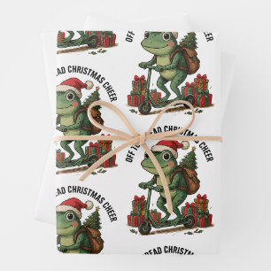 Off To Spread Christmas Cheer Frog Scooter Xmas Wrapping Paper Sheet