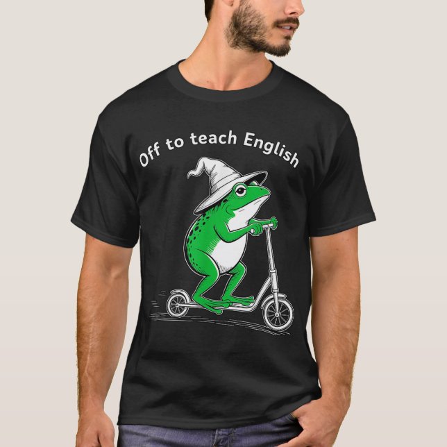 Off To Teach English Scooter Frog Esl Teacher  T-Shirt (Front)