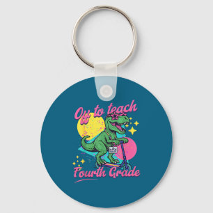 Off to teach fourth grade retro dinosaur scooter key ring