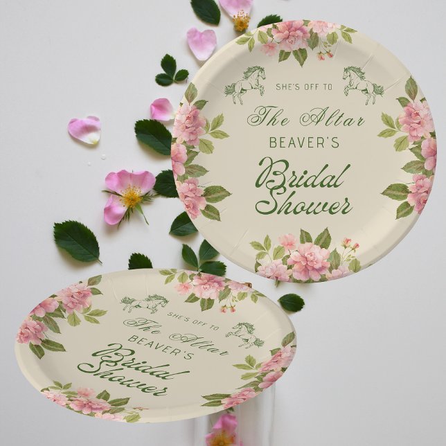 Off to the altar Derby Floral Bridal Shower Paper Plate (Creator Uploaded)