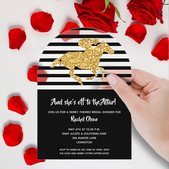 Off to the Altar Derby Horse Bridal Shower Acrylic Invitations (Off to the Altar Derby Bridal Shower Arched Acrylic Invitations - order on CLEAR or FROSTED acrylic)