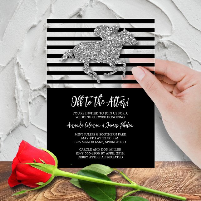 Off to the Altar Derby Horse Bridal Shower Acrylic Invitations (Off to the altar Derby silver racehorse bridal shower acrylic invitations)