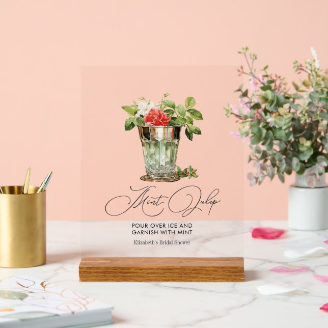 "Off to the Altar" Mint Julep Derby Bridal Shower Acrylic Sign (Wedding)