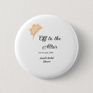 Off to the altar orange cap hat bridal shower name 6 cm round badge